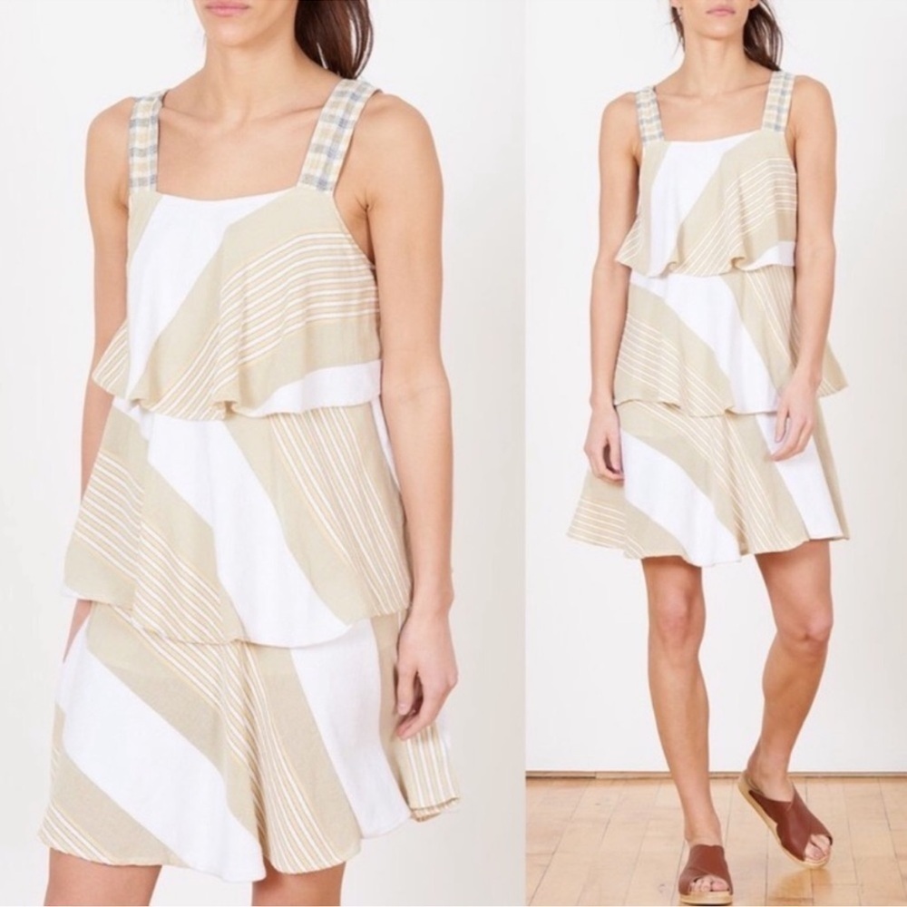 New Ace & Jig Simone Solstice Stripe Ruffle Beige Dress.